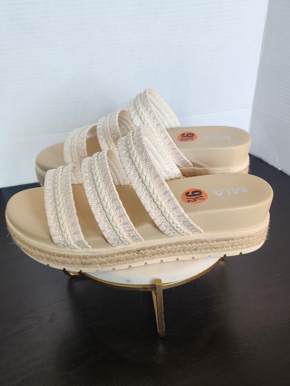 MIA Women's Cream Braided Platform Slide Sandals. NEW